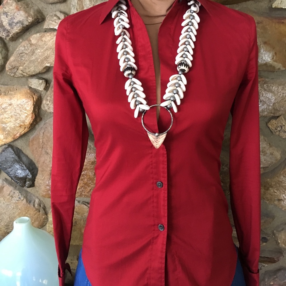 Theory button down blouse with French cuffs.